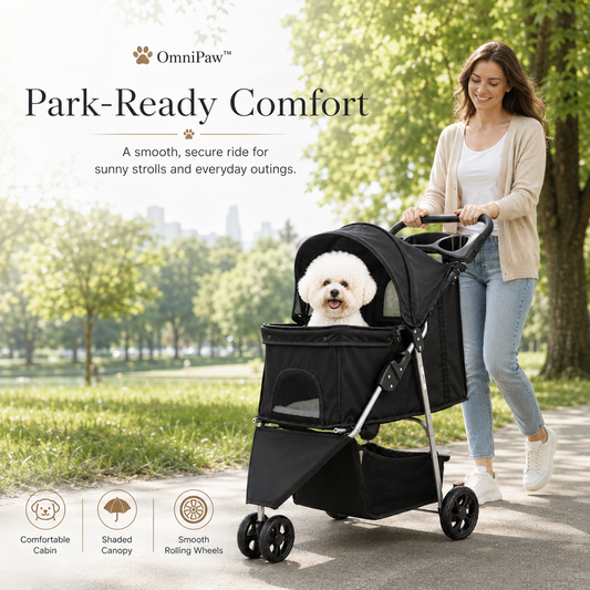 The OmniPaw™ RoverGlide — 3-Wheel Foldable Pet Stroller