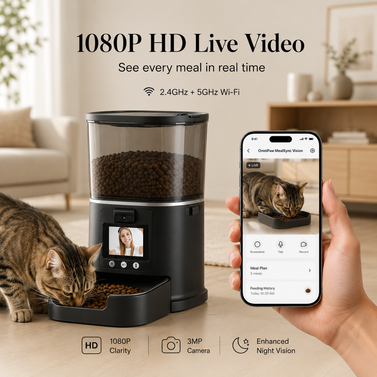 The OmniPaw™ MealSync Vision — 5L Smart Pet Feeder with 3MP Camera