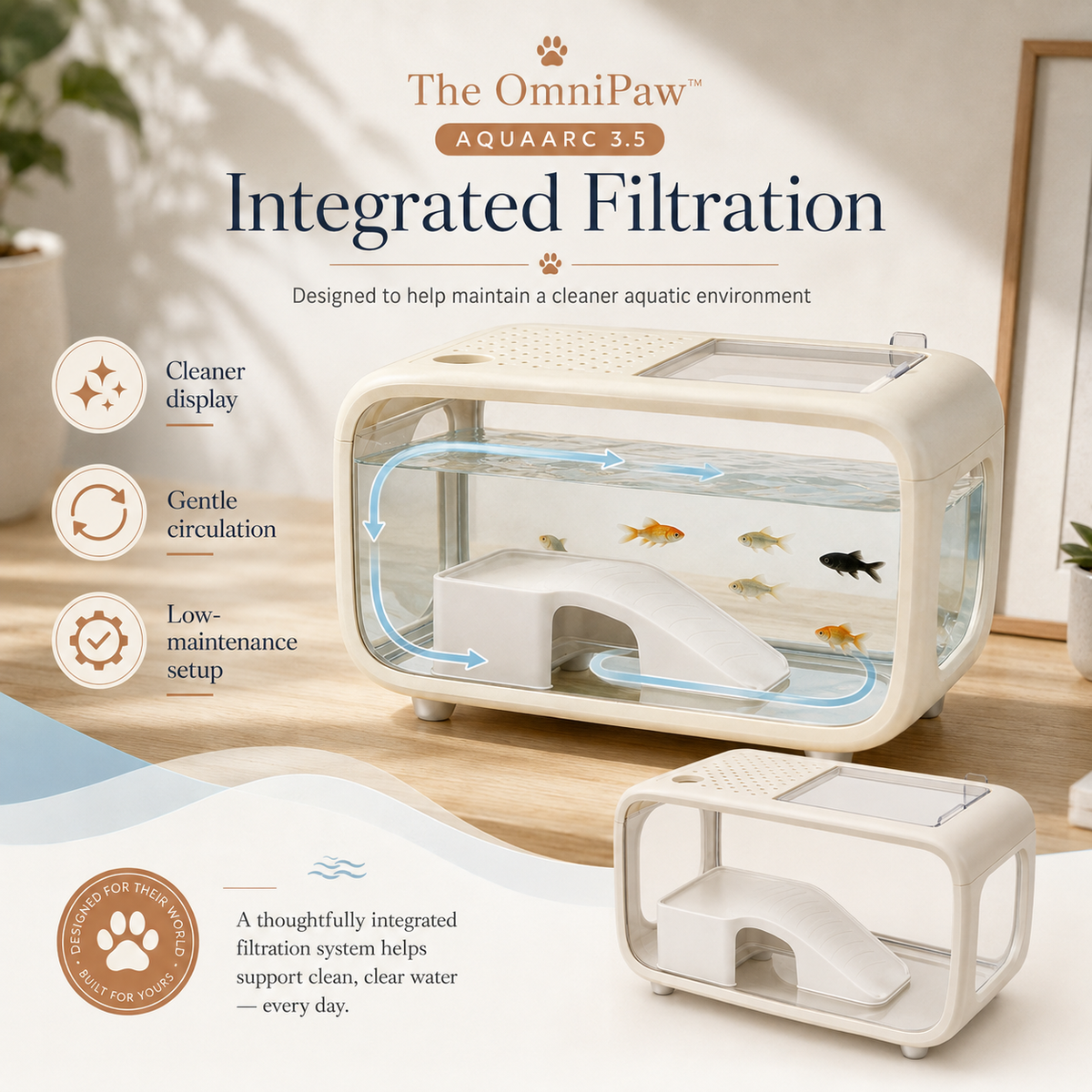 The OmniPaw™ AquaArc 3.5 — Smart Nano Aquarium with Integrated Filtration & 3-Color Lighting