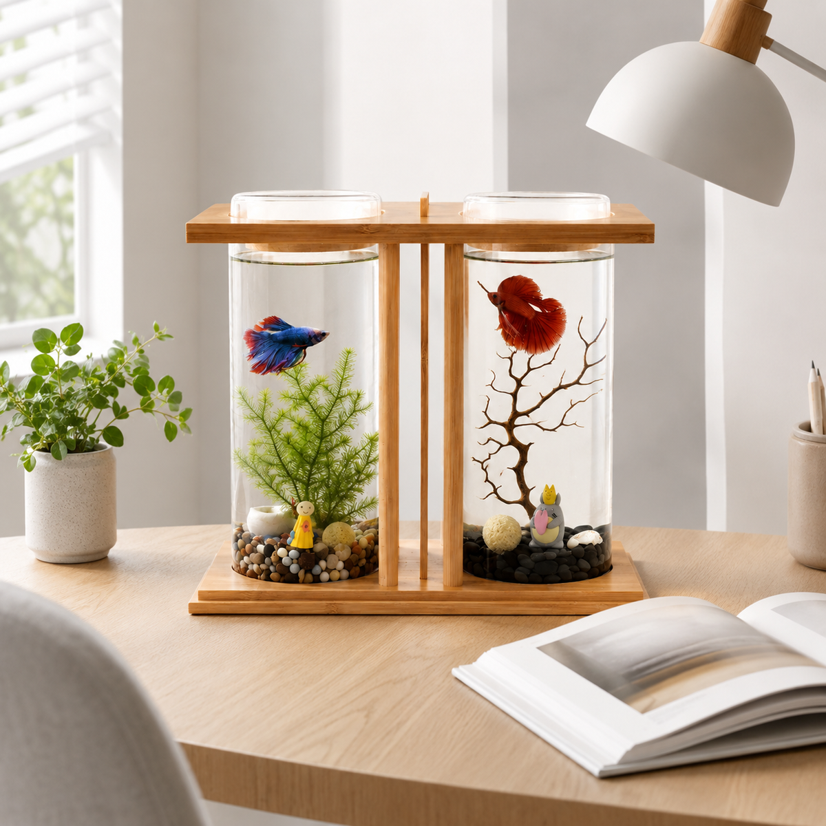 The OmniPaw™ AquaDuo — Dual Glass Desktop Aquascape with LED Lighting