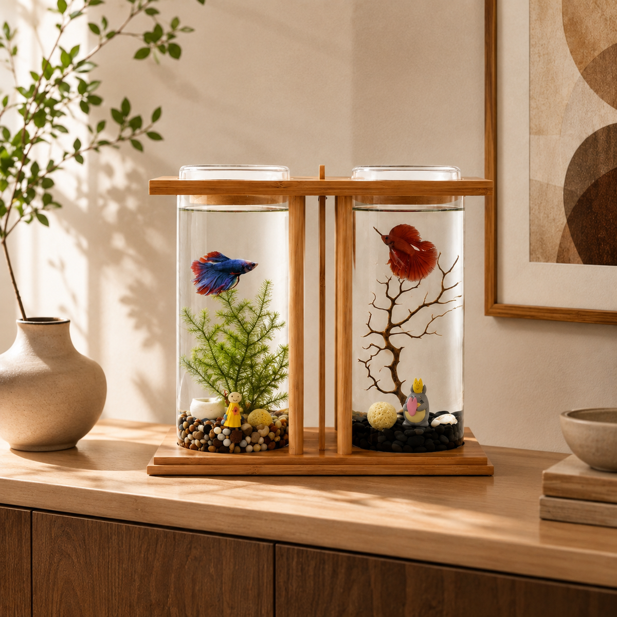 The OmniPaw™ AquaDuo — Dual Glass Desktop Aquascape with LED Lighting