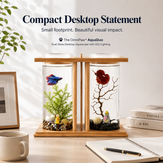 The OmniPaw™ AquaDuo — Dual Glass Desktop Aquascape with LED Lighting