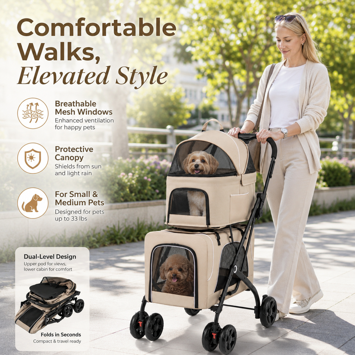 The OmniPaw™ DuoGlide — 3-in-1 Double Pet Stroller with Detachable Carriers