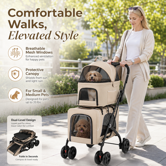 The OmniPaw™ DuoGlide — 3-in-1 Double Pet Stroller with Detachable Carriers