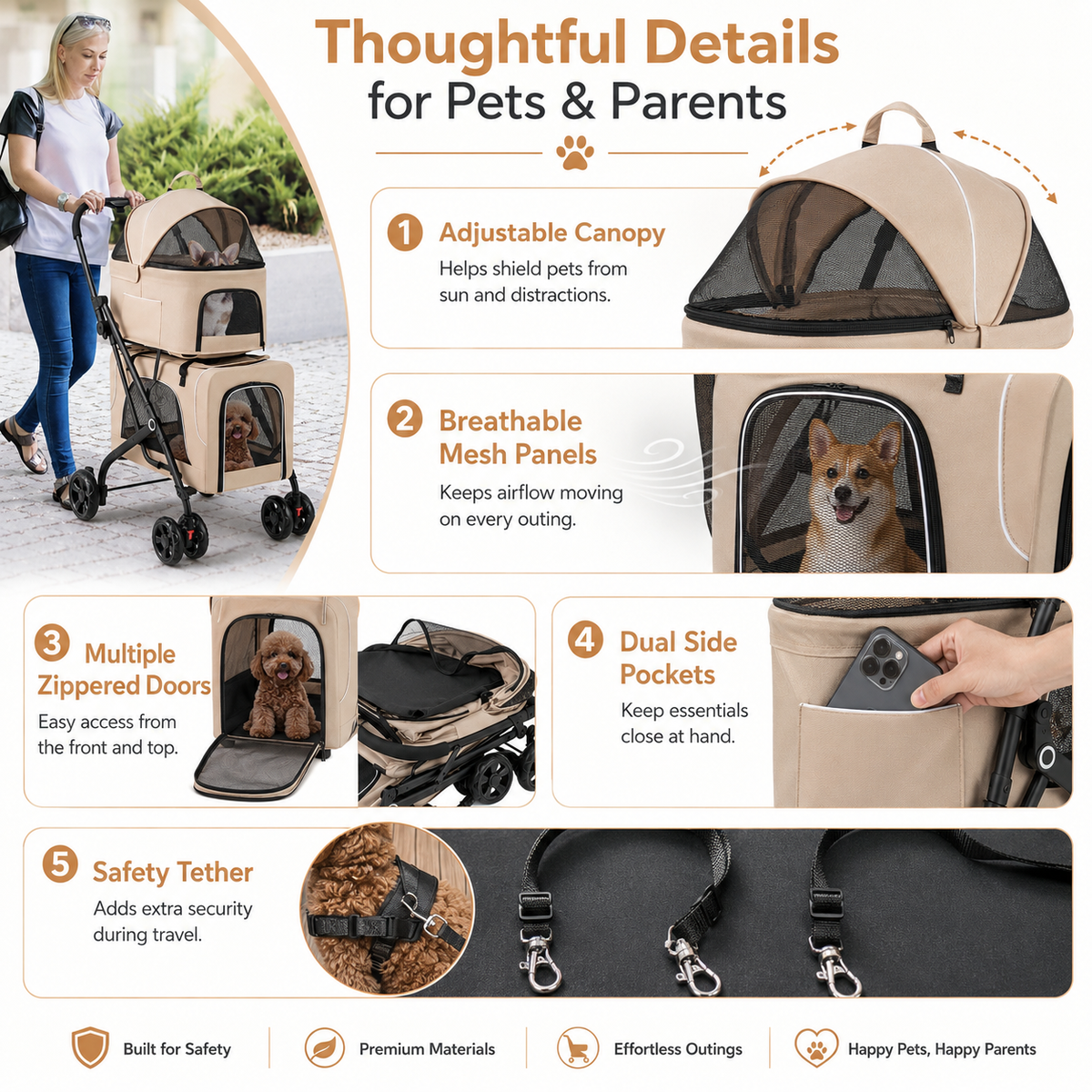The OmniPaw™ DuoGlide — 3-in-1 Double Pet Stroller with Detachable Carriers