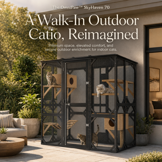 The OmniPaw™ SkyHaven 70 — Walk-In Outdoor Catio with Window Access