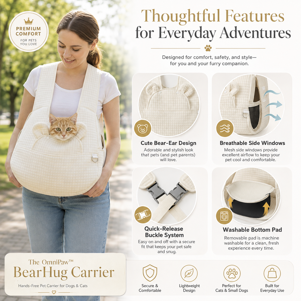 The OmniPaw™ BearHug Carrier — Hands-Free Pet Carrier for Dogs & Cats