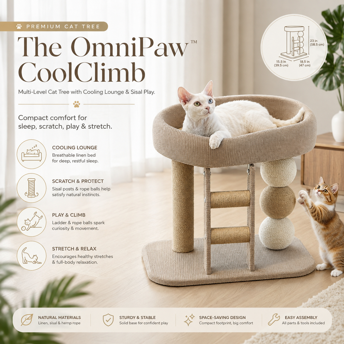 The OmniPaw™ CoolClimb — Multi-Level Cat Tree with Cooling Lounge & Sisal Play