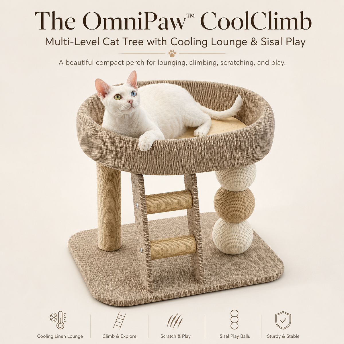 The OmniPaw™ CoolClimb — Multi-Level Cat Tree with Cooling Lounge & Sisal Play