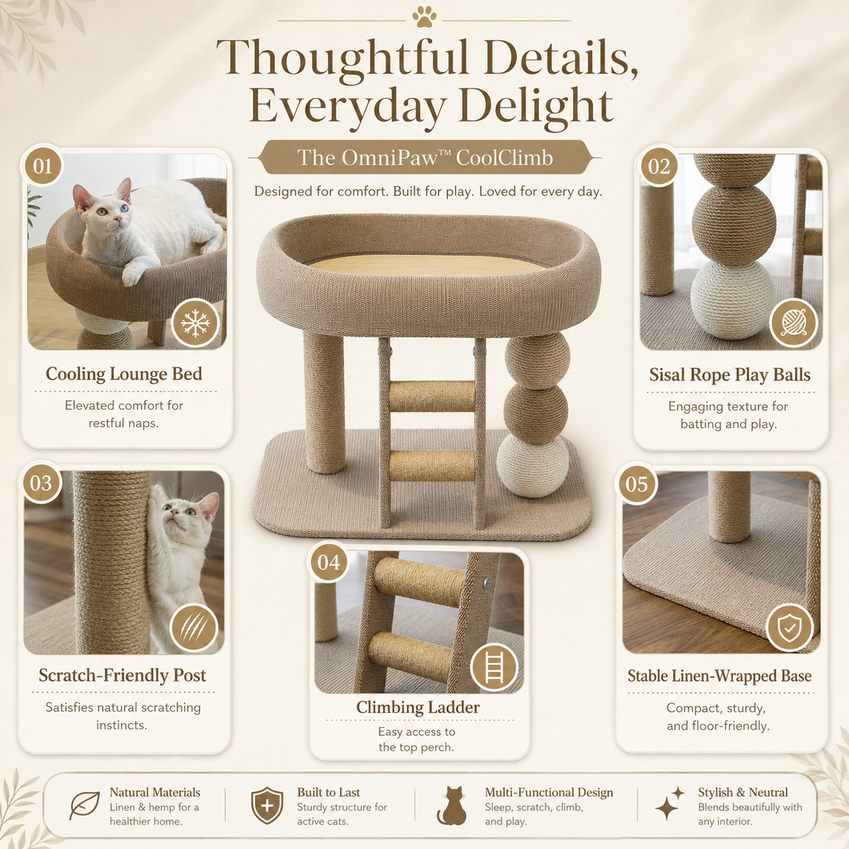 The OmniPaw™ CoolClimb — Multi-Level Cat Tree with Cooling Lounge & Sisal Play