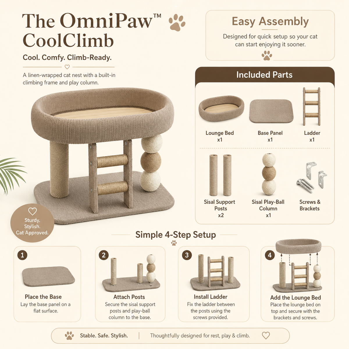 The OmniPaw™ CoolClimb — Multi-Level Cat Tree with Cooling Lounge & Sisal Play