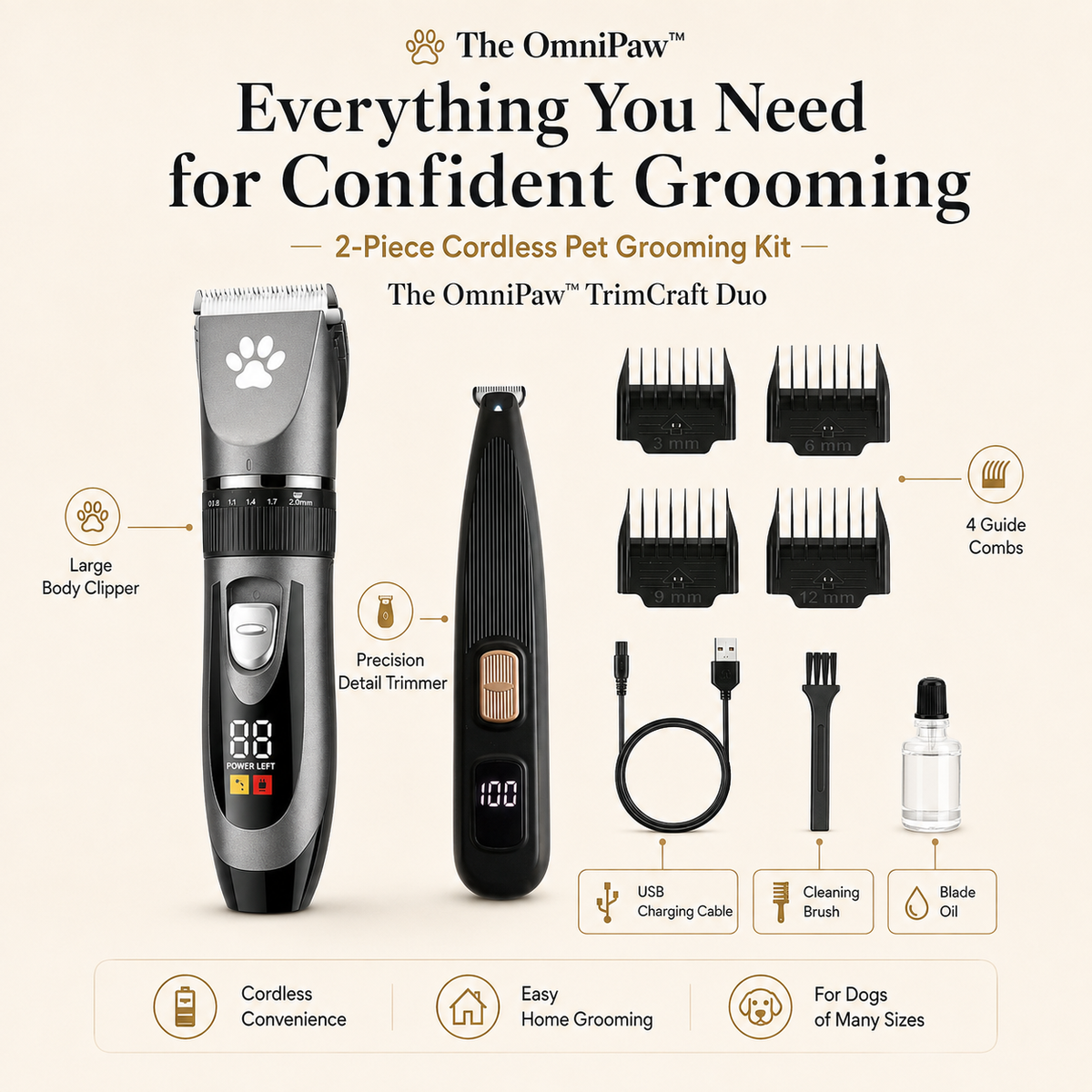 The OmniPaw™ TrimCraft Duo — 2-Piece Cordless Pet Grooming Kit