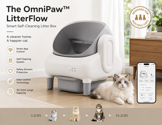 The OmniPaw™ LitterFlow Smart Self-Cleaning Litter Box