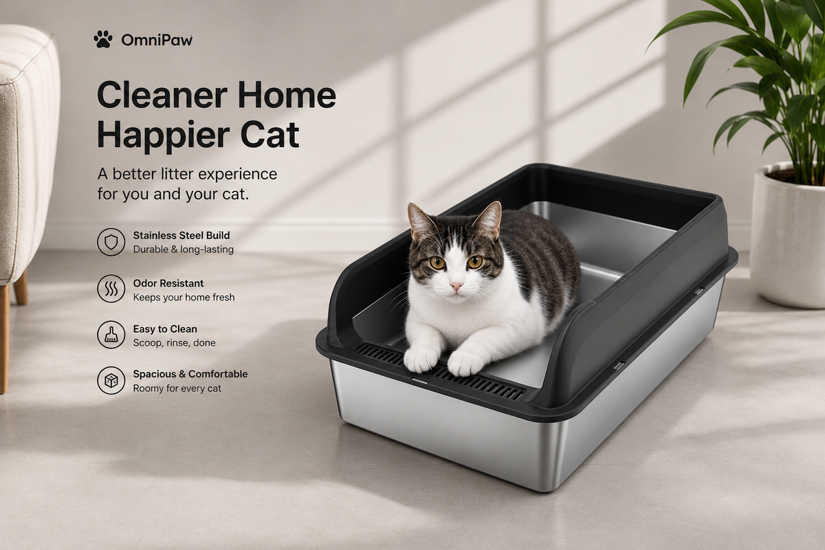 The OmniPaw™ CleanNest Stainless Steel Litter Box