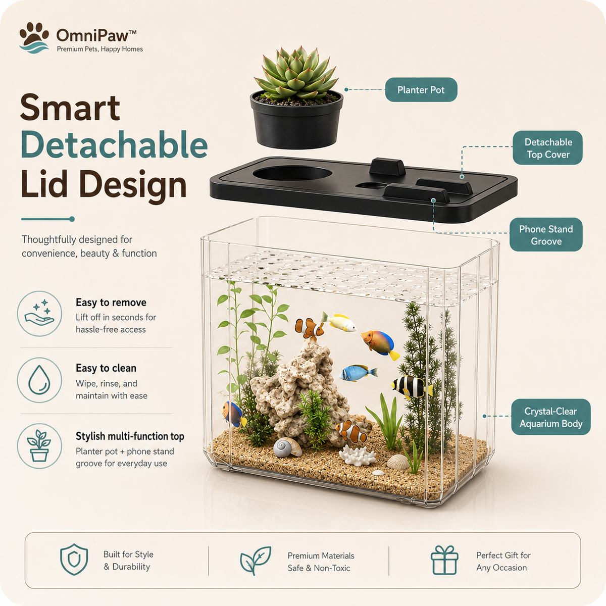 The OmniPaw™ AquaView Desktop Aquarium
