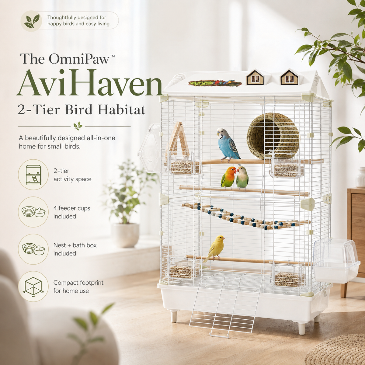 The OmniPaw™ AviHaven 2-Tier Bird Habitat