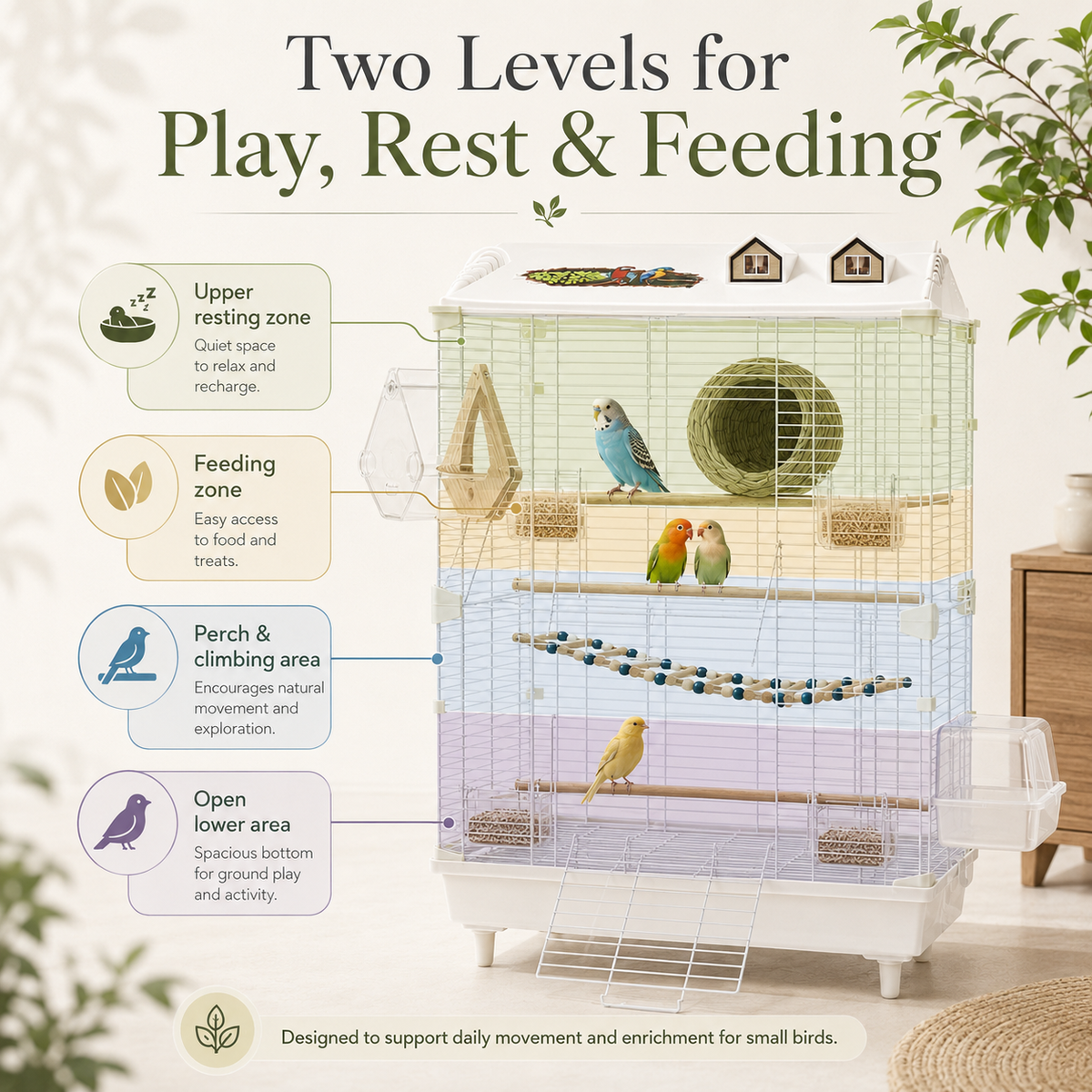 The OmniPaw™ AviHaven 2-Tier Bird Habitat