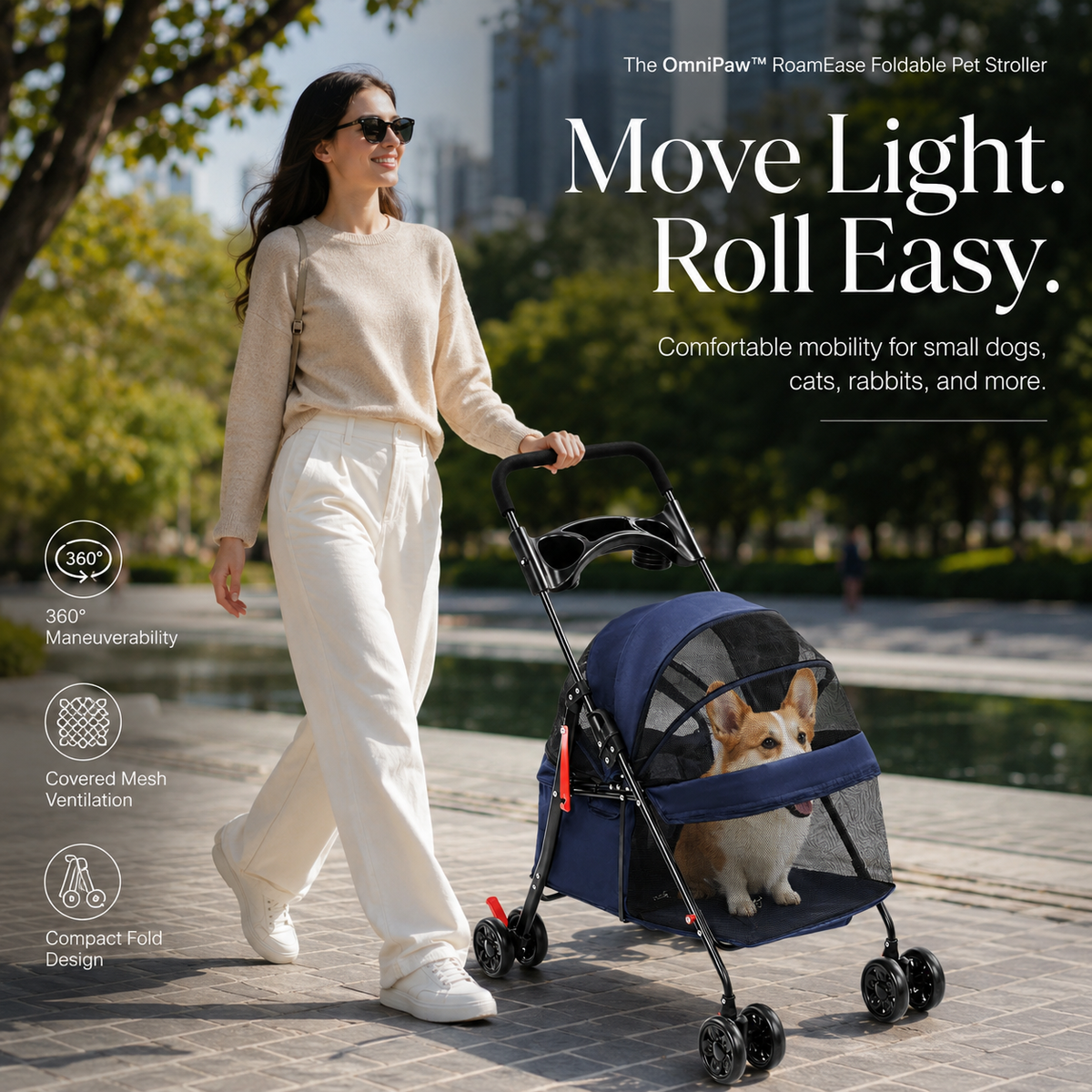 The OmniPaw™ RoamEase Foldable Pet Stroller