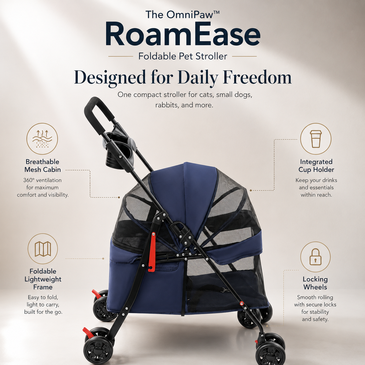 The OmniPaw™ RoamEase Foldable Pet Stroller