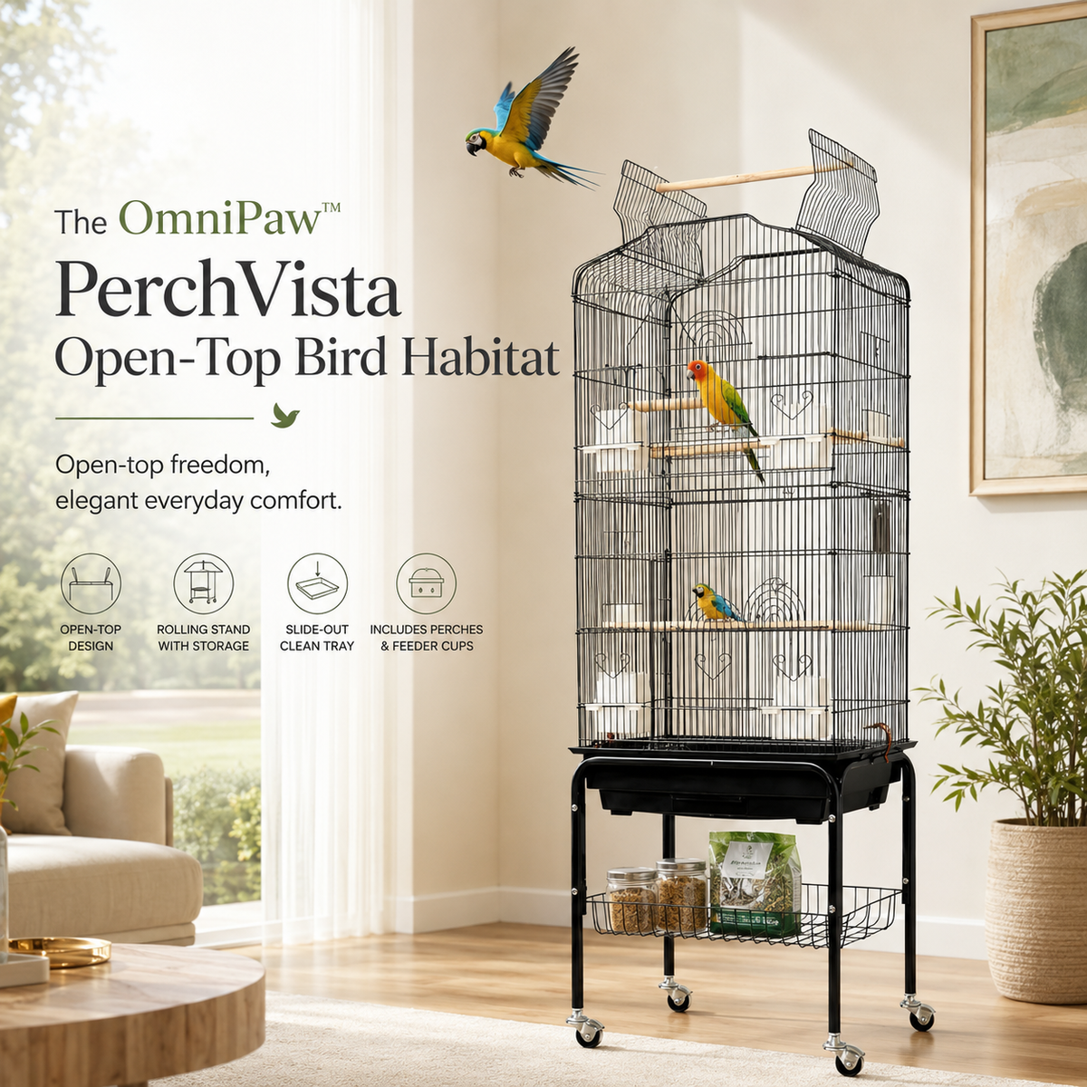 The OmniPaw™ PerchVista Open-Top Bird Habitat