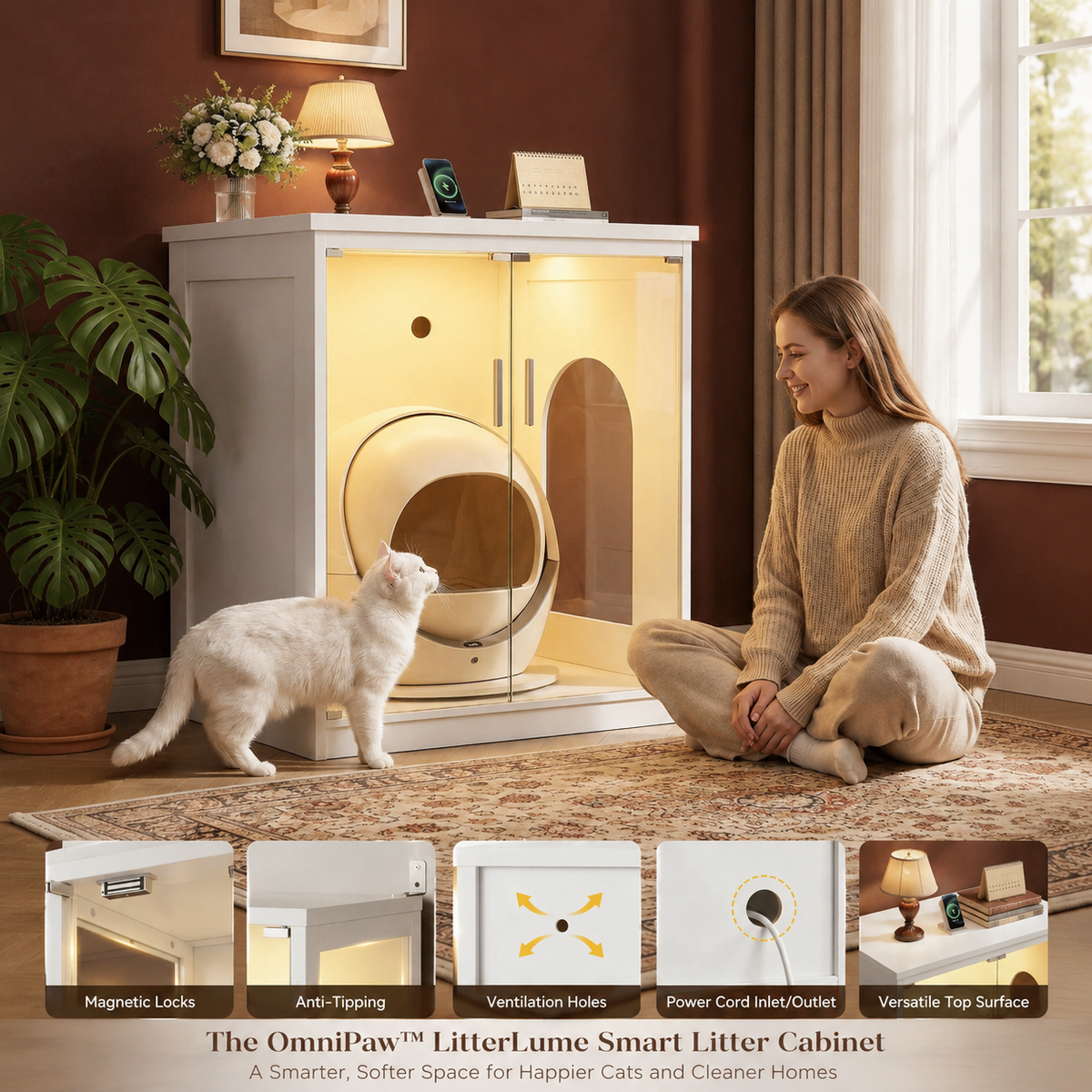 The OmniPaw™ LitterLume Smart Litter Cabinet