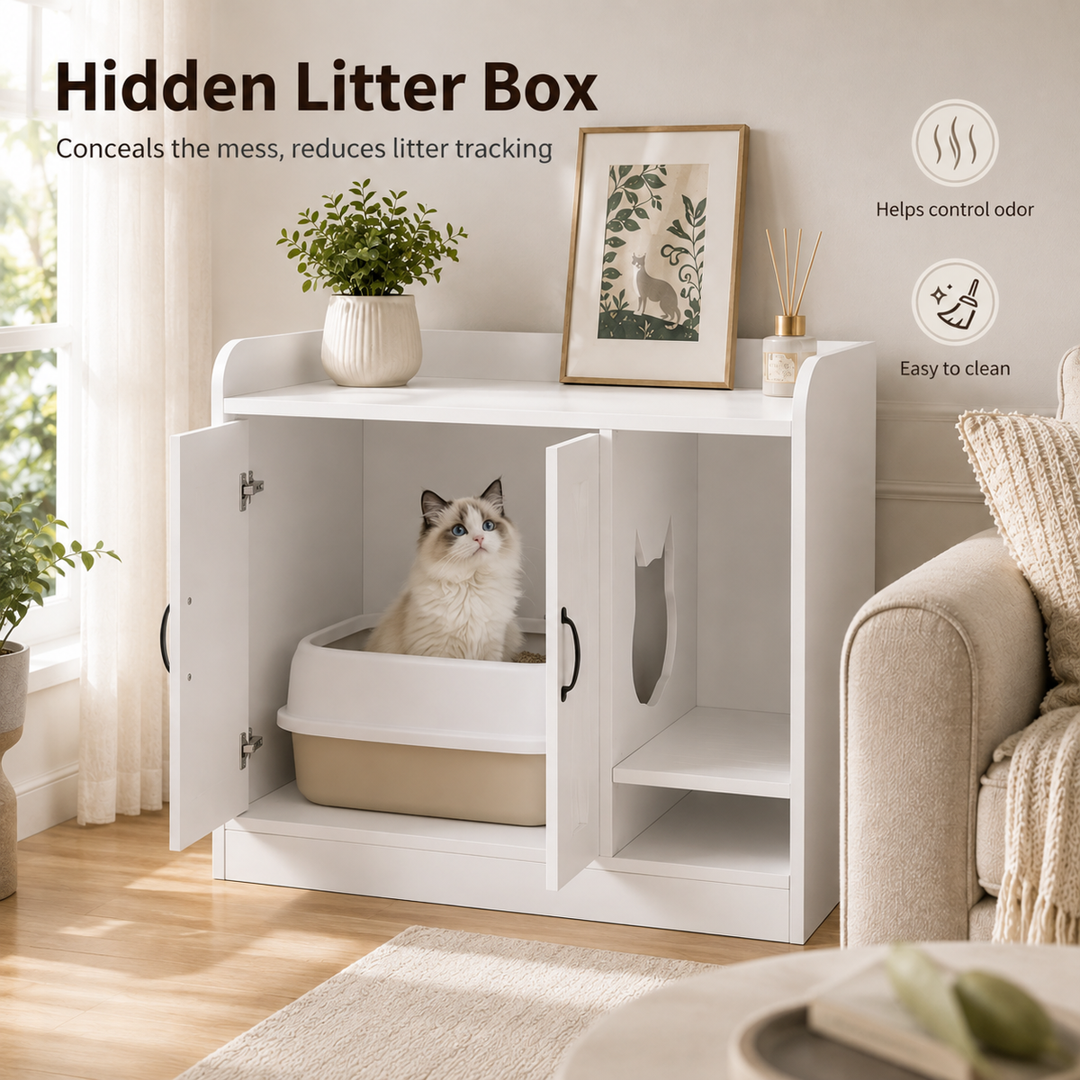 The OmniPaw™ LitterHaven Hidden Litter Cabinet