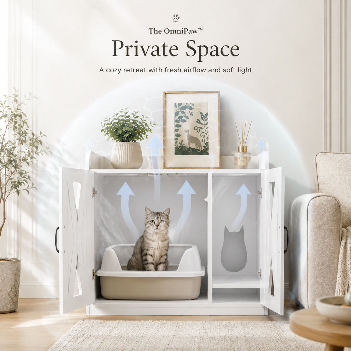 The OmniPaw™ LitterHaven Hidden Litter Cabinet
