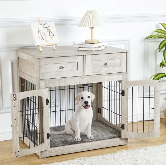 The OmniPaw™ HavenCrate — 2-Drawer Furniture Dog Crate with Cushion